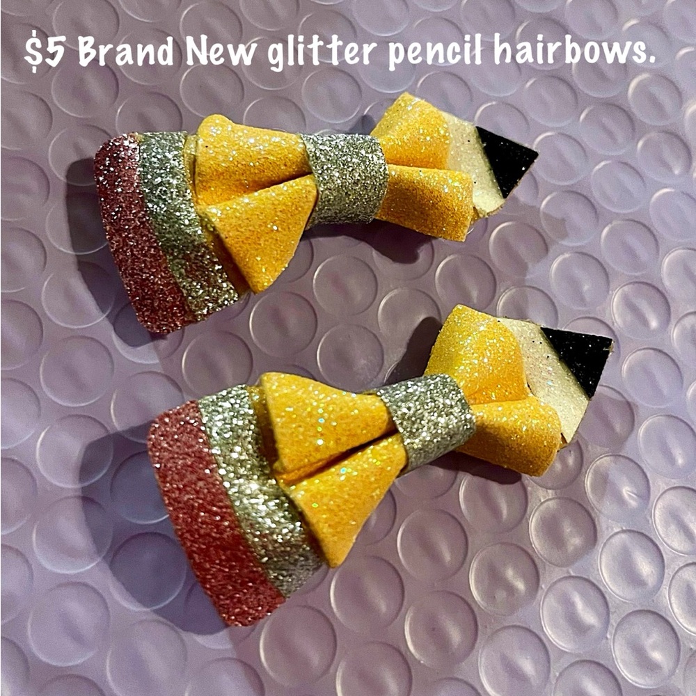 Girls glitter pencil bows brand new
